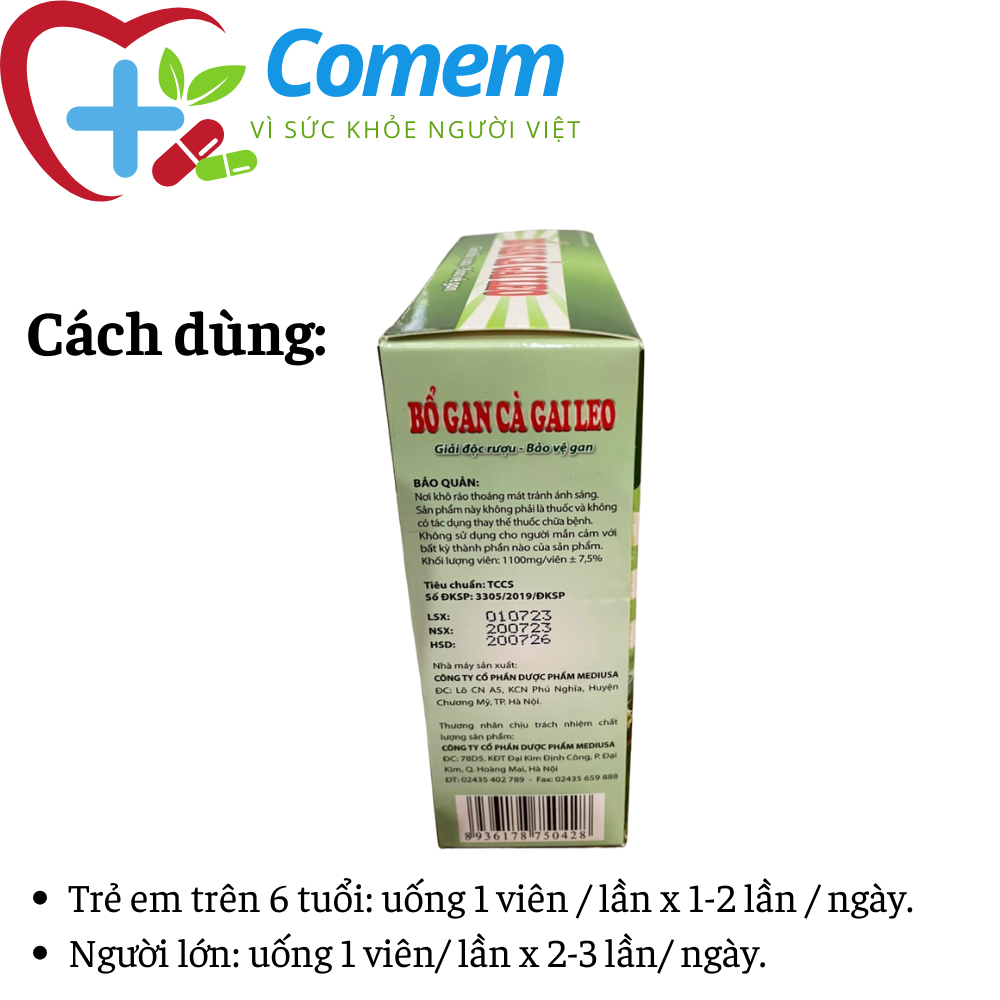 Bổ Gan Cà Gai Leo : Giải Độc Rượu - Bảo Vệ Gan Hộp (60 viên)