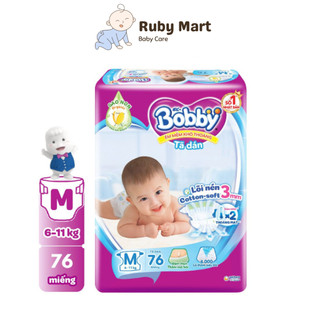 Tã dán bobby m76/l68/xl62/xxl56 mới- lõi nén cotton-soft 3mm
