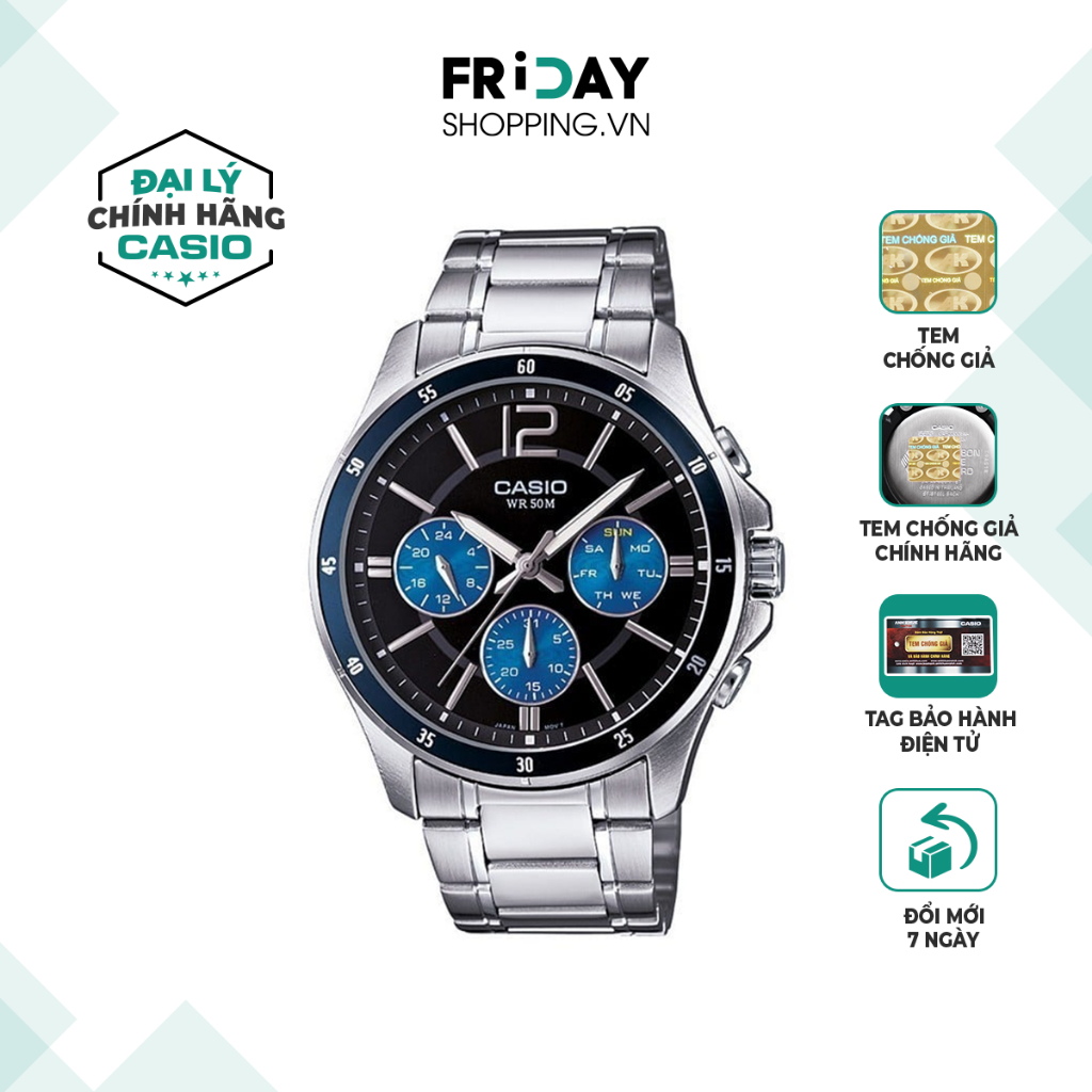 Đồng hồ Casio nam MTP-1374D-2AVDF dây kim loại chính hãng