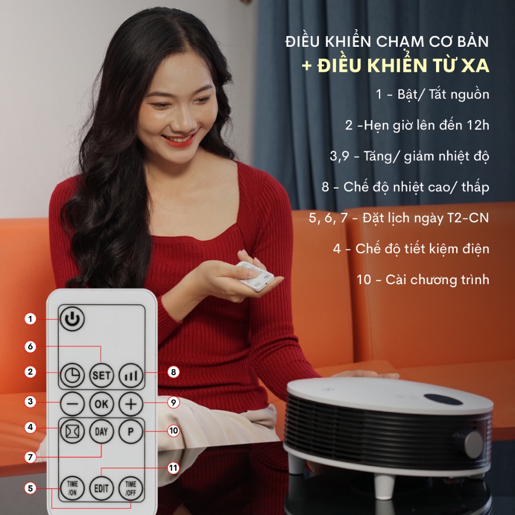 Máy sưởi nhà tắm treo tường FUJIHOME FHB5000 nhập khẩu 2000W, quạt sưởi gốm mini điều khiển từ xa chỉnh nhiệt độ