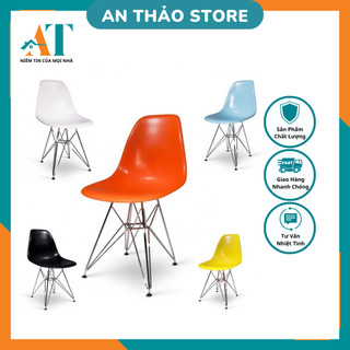 Ghế Eames lưng nhựa chân đan sắt (Hàng Nhập Khẩu Nguyên Chiếc)
