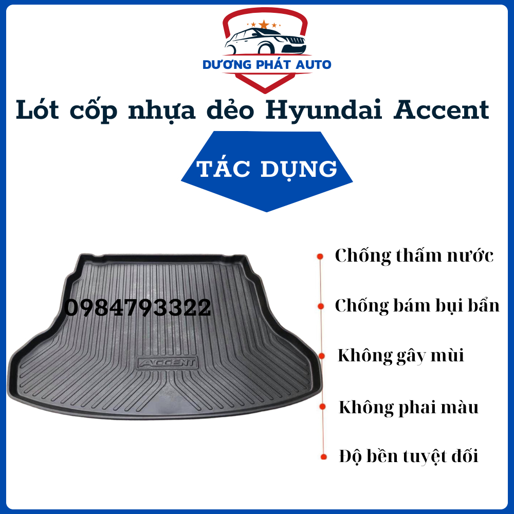 Lót cốp xe Hyundai Accent 2018 - 2023 nhựa dẻo không mùi, không thấm nước