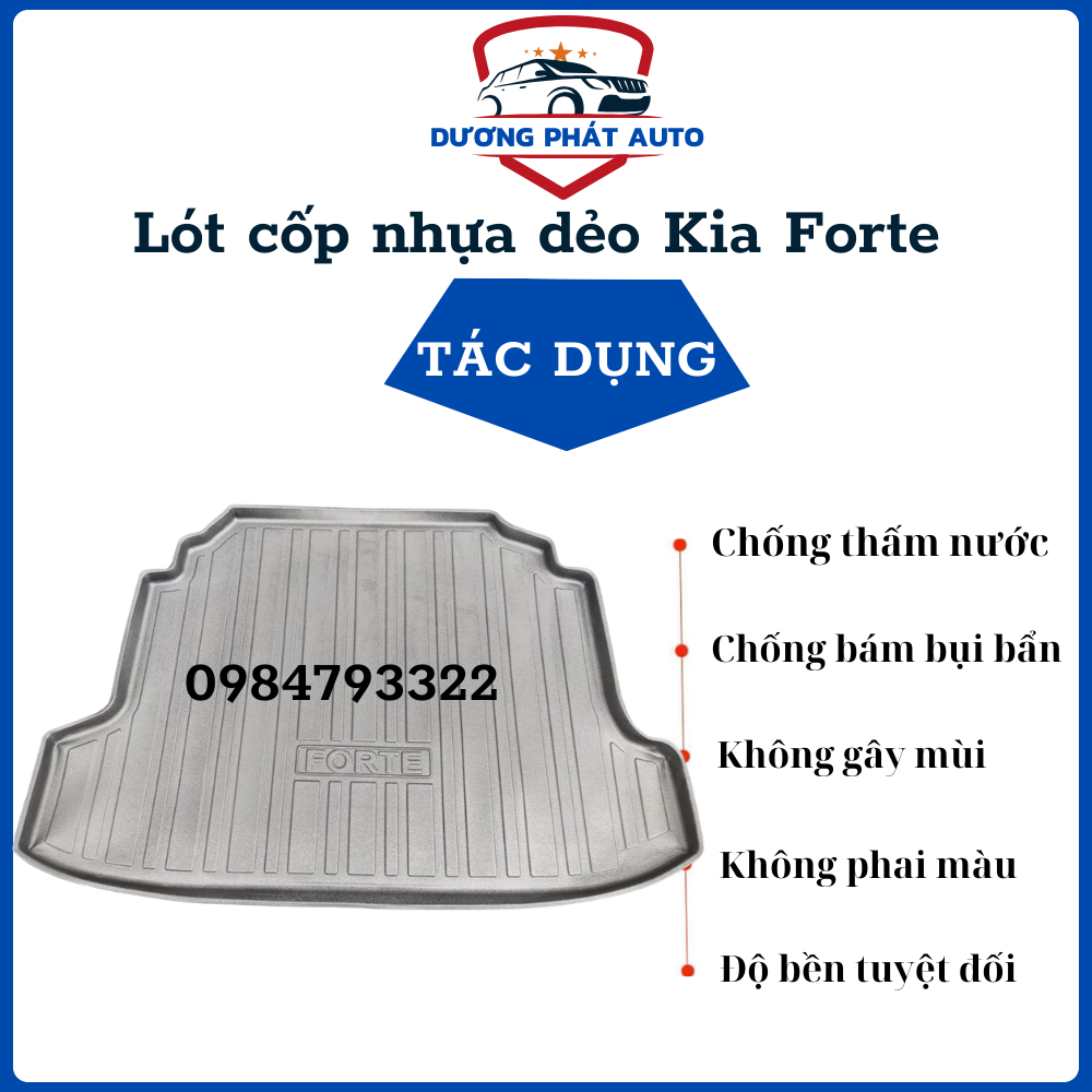 Lót cốp Kia Cerato, Forte từ 2007 2008 2009 2010 2011 2012 2013 nhựa dẻo không mùi