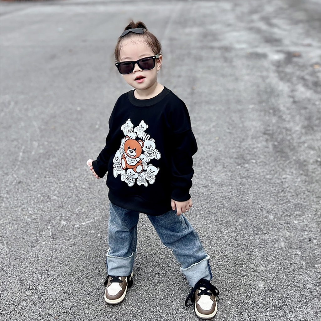 Áo sweater gia đình thu đông nhiều gấu đáng yêu chất nỉ bông cotton hai lớp cao cấp mầu đen mặc đi chơi tết noel