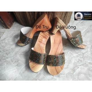 Guốc gỗ guốc mộc cao 7 phân quai gấm lụa đủ màu
