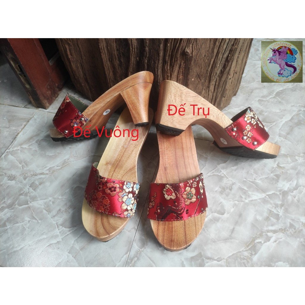 Guốc Gỗ Guốc Mộc Cao 7 Phân Quai Gấm Lụa Đủ Màu ( Có đóng thêm đế cao su )