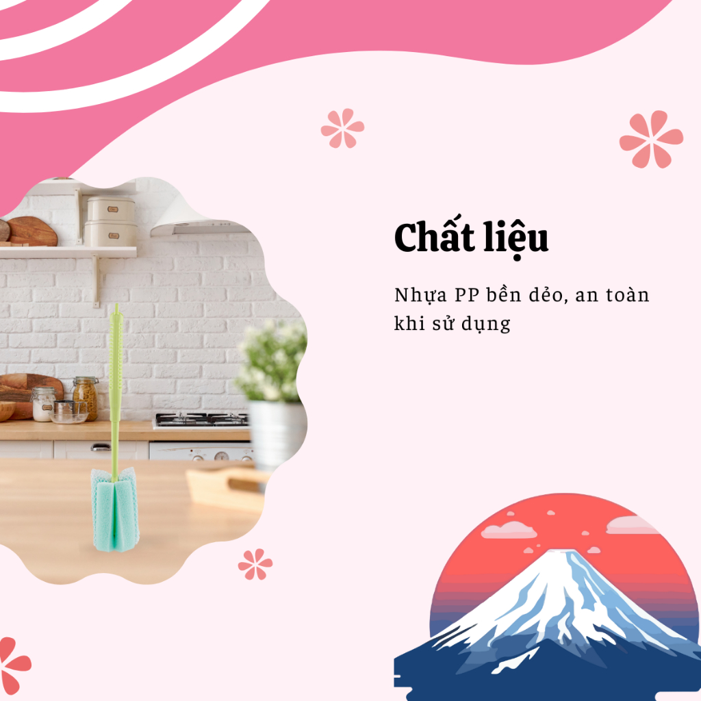 Cây cọ rửa bình sữa, chai lọ , cốc chén Nhật Bản, đầu cọ mềm mại, không bị trầy xước bình, cọ bình sữa sơ sinh