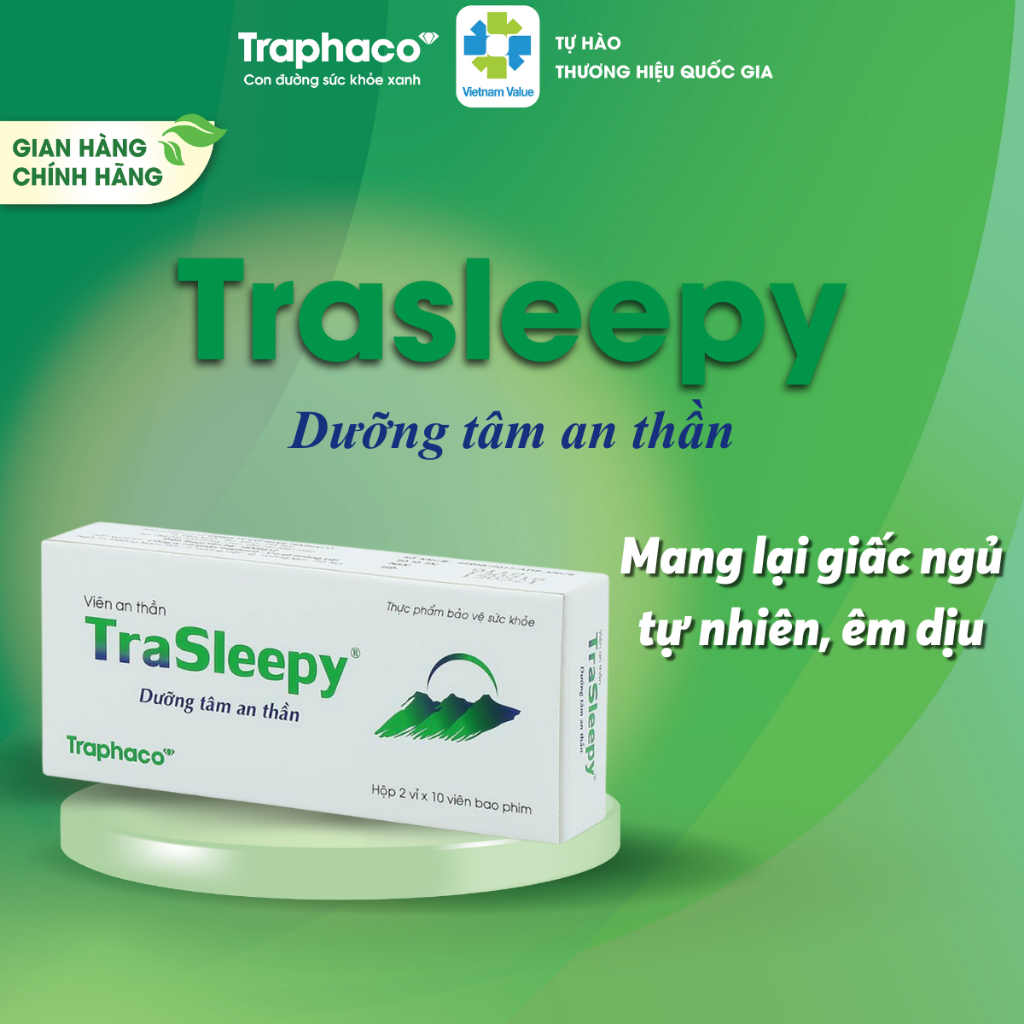 Giúp Ngủ Ngon Ngủ Tự Nhiên Êm Dịu TRASLEEPY Giảm Stress Mệt Mỏi Cho Người Suy Nhược Thần Kinh Hộp 20 Viên
