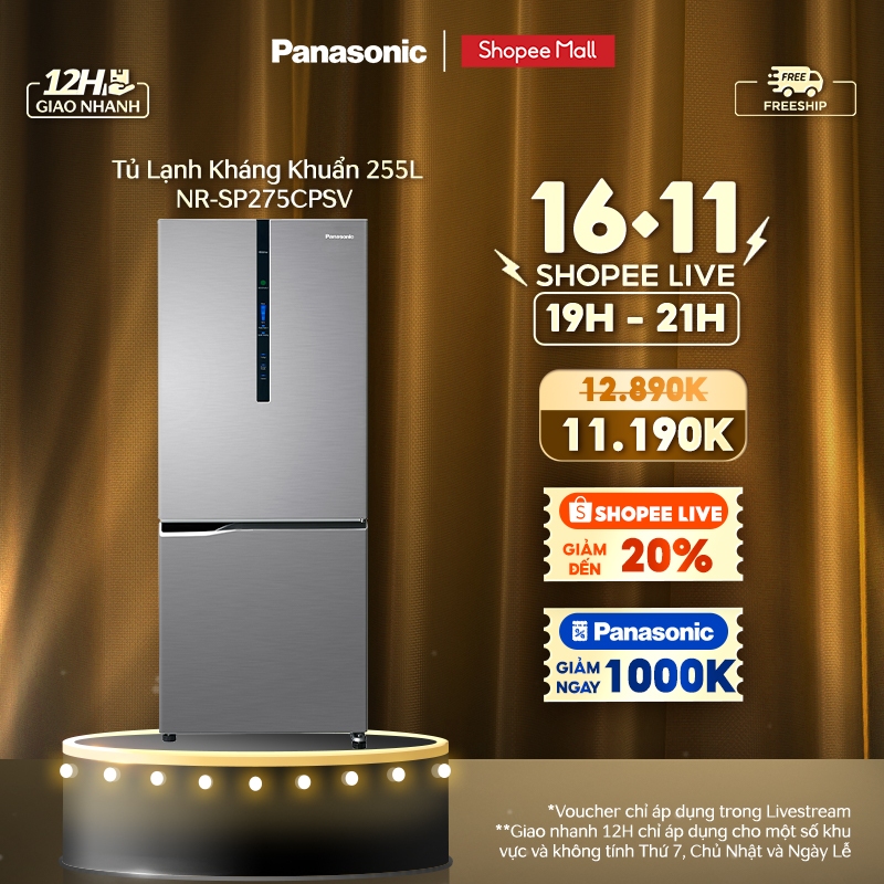 Tủ Lạnh Kháng Khuẩn Panasonic 255L NR-SP275CPSV-Cấp Đông Mềm-Siêu Tiết Kiệm