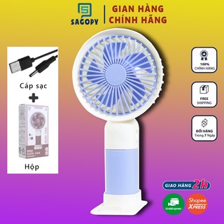 Quạt mini tay cầm tích điện để bàn S P xoay 1 mức gió giá rẻ kèm giá đỡ và cổng sạc usb tiện dụng