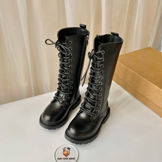 Giày boot cao cổ chất da bóng mềm 2 lớp dây buộc cá tính form ôm chân cho bé trai bé gái tuổi 2-12