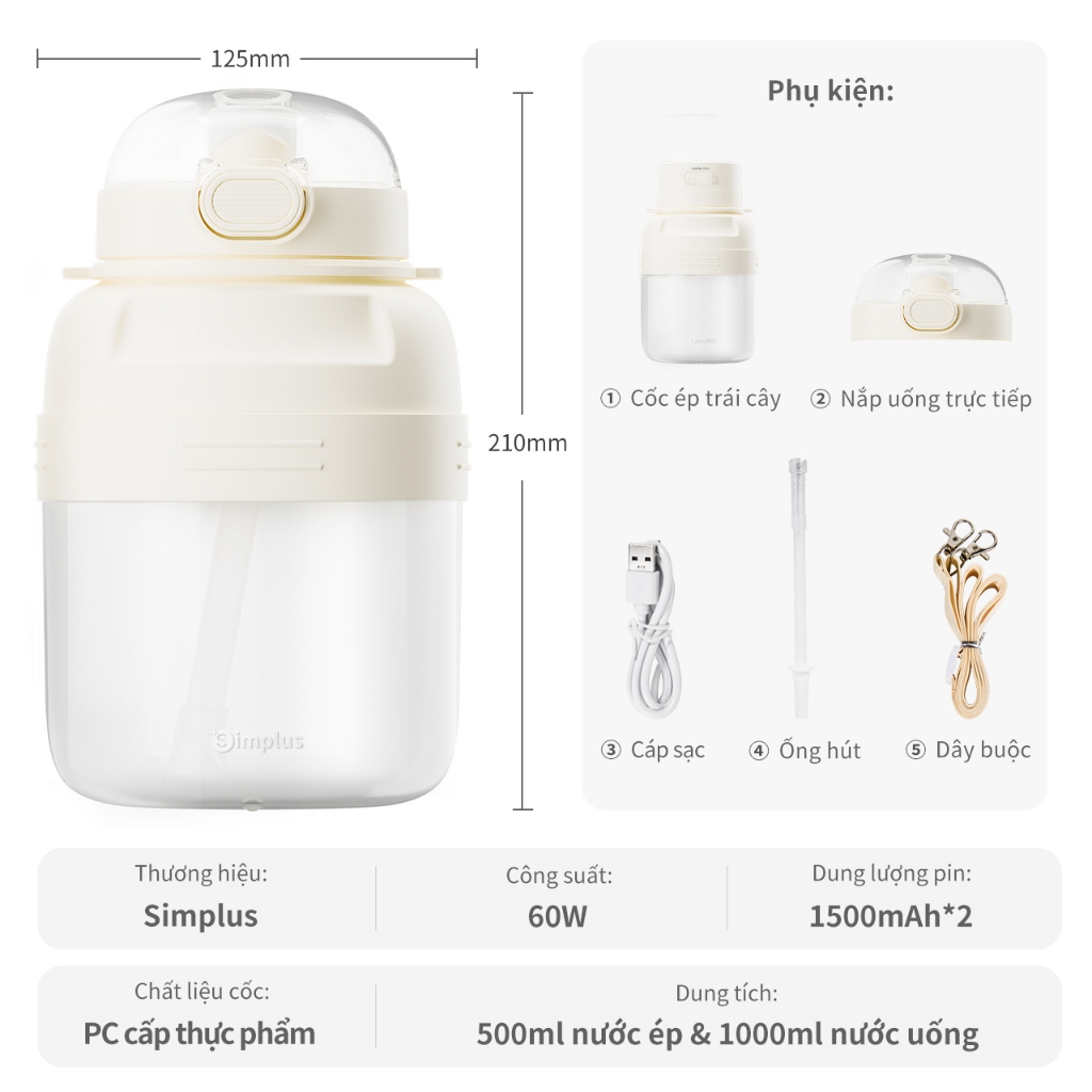Máy xay sinh tố cầm tay Simplus,ZZJH006/007 mini đa năng - Bảo Hành 1 Năm 1 Đổi 1