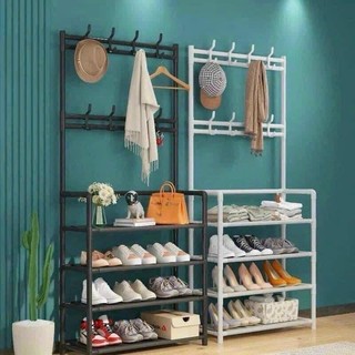Kệ để giày dép 4 tầng kèm 8 móc treo mũ, nón, túi xách, treo đồ đa năng