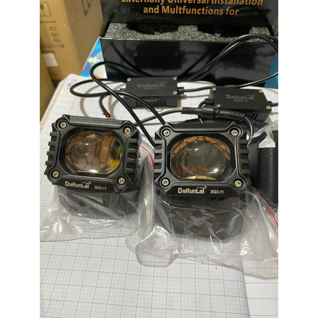 Đèn led bi mắt vuông Runlai, đèn trợ sáng Runlai dùng chung điện 12v và 24v