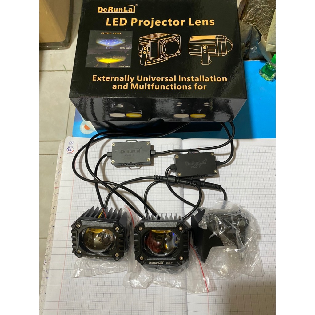 Đèn led bi mắt vuông Runlai, đèn trợ sáng Runlai dùng chung điện 12v và 24v