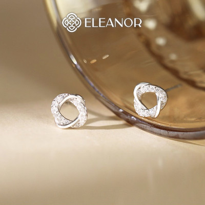 Bông tai nữ chuôi bạc 925 Eleanor Accessories viền xoắn phụ kiện trang sức khuyên tai đính đá 6743