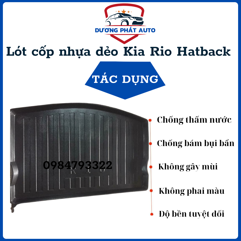 Lót cốp nhựa dẻo xe Kia Rio hatback, Huyndai I20 hàng nhựa dẻo, không mùi, không thấm nước, dễ vệ sinh