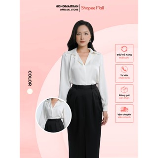  Áo sơ mi nữ chất lụa cao cấp thiết kế cổ vest phong cách công sở thanh lịch sang chảnh Hong Mai Tran A12 