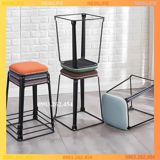 Ghế đôn chân thép sơn tĩnh điện, ghế đẩu cao cấp, mặt ghế bằng da PU bền đẹp - Bảo hành 12 tháng - RE0696