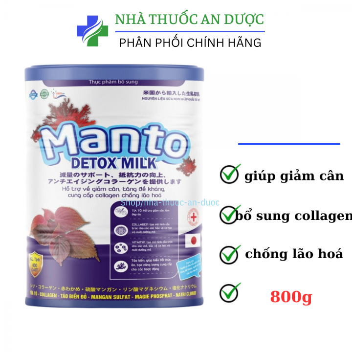 Sữa MANTO DETOX MILK giảm cân, tăng đề kháng, làm đẹp da hộp 800g