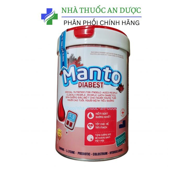 Sữa MANTO DIABEST giúp cung cấp dinh dưỡng, vitamin, khoáng chất, hỗ trợ tăng cường sức khỏe hộp 900g