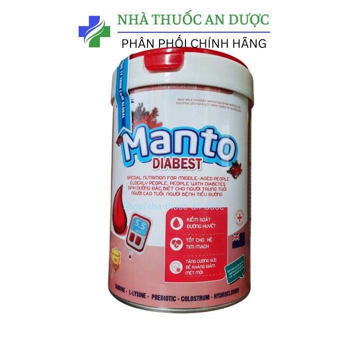 Sữa MANTO DIABEST giúp cung cấp dinh dưỡng, vitamin, khoáng chất, hỗ trợ tăng cường sức khỏe hộp 900g