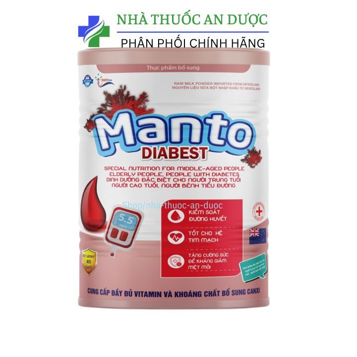 Sữa MANTO DIABEST giúp cung cấp dinh dưỡng, vitamin, khoáng chất, hỗ trợ tăng cường sức khỏe hộp 900g