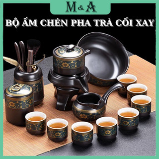 Bộ ấm chén pha trà cối xay gốm tử sa - bộ ấm chén uống trà cao cấp - bộ ấm trà 11,18 chi tiết kèm hộp quà sang trọng