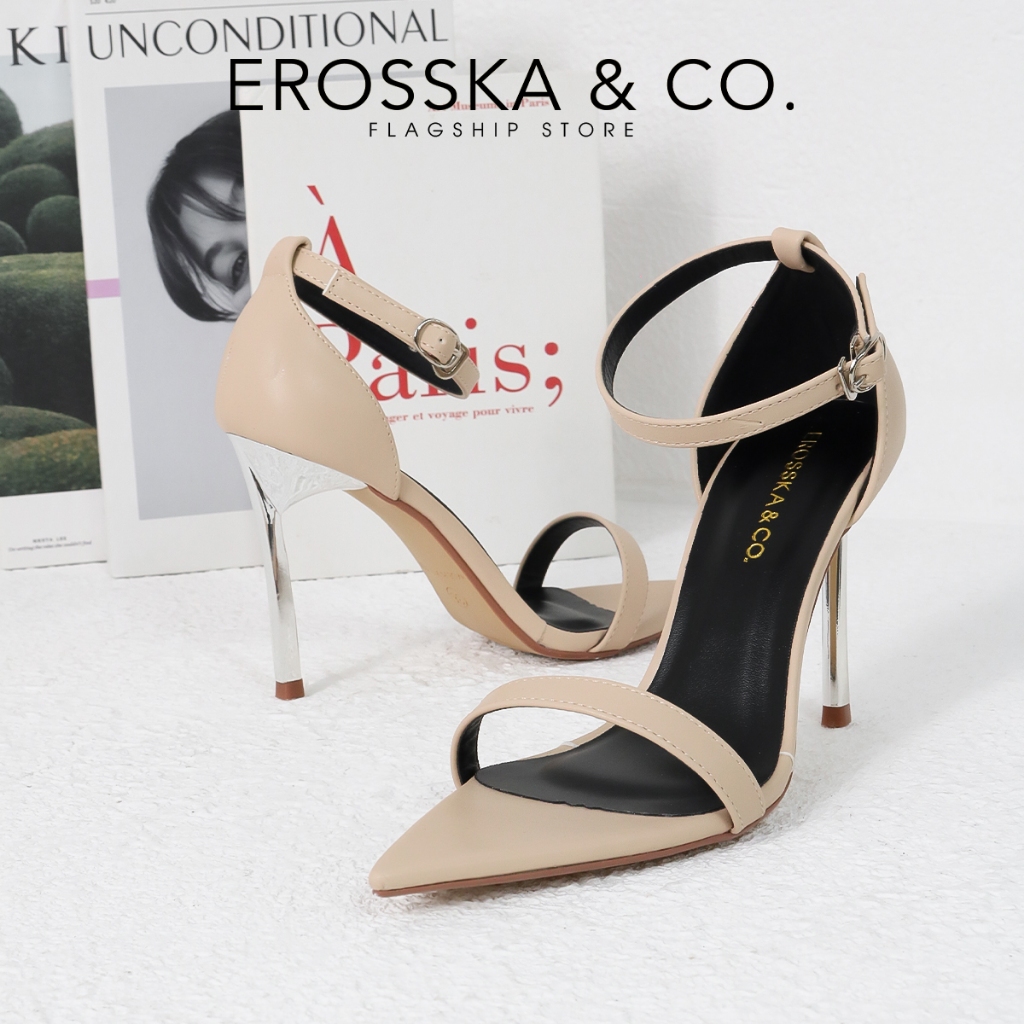 Erosska - Giày sandal cao gót mũi nhọn kiểu dáng sang trọng màu kem - EN010