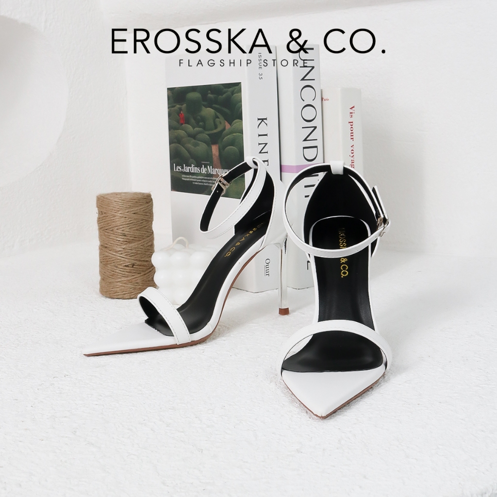 Erosska - Giày sandal cao gót mũi nhọn kiểu dáng sang trọng màu kem - EN010