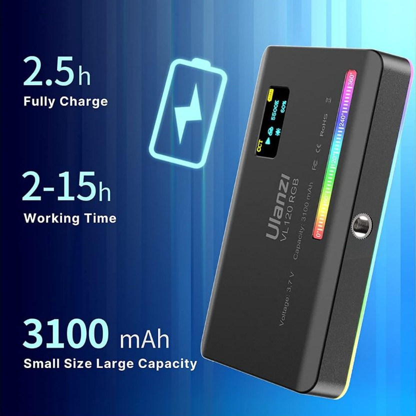 ULANZI VL120 RGB (2500-9000K) - Đèn LED đổi màu RGB | 20 hiệu ứng | Pin Lithium 3100mAh | BigBuy360 - bigbuy360.vn