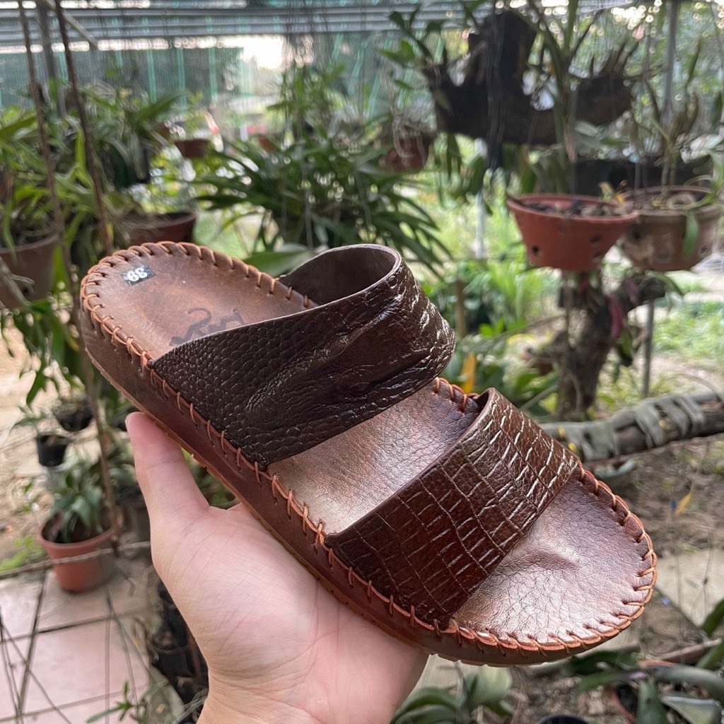 Dép nam da bò cao cấp đế khâu chắc chắn cực êm chân khi đi đường dài HQ133