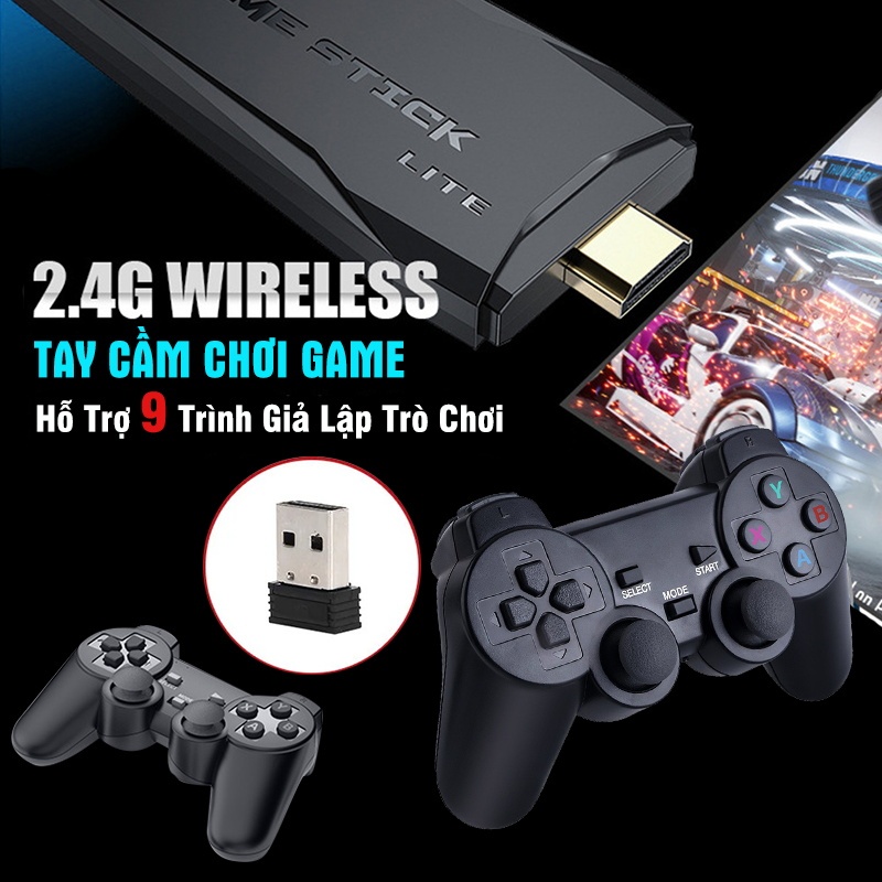 Máy Chơi Game Stick 4k HDMI 64GB 10.000 Trò Máy Chơi Game Cầm Tay Không Dây Tay Cầm Đôi Trò Chơi TV PS1/GBA/GBC-BH