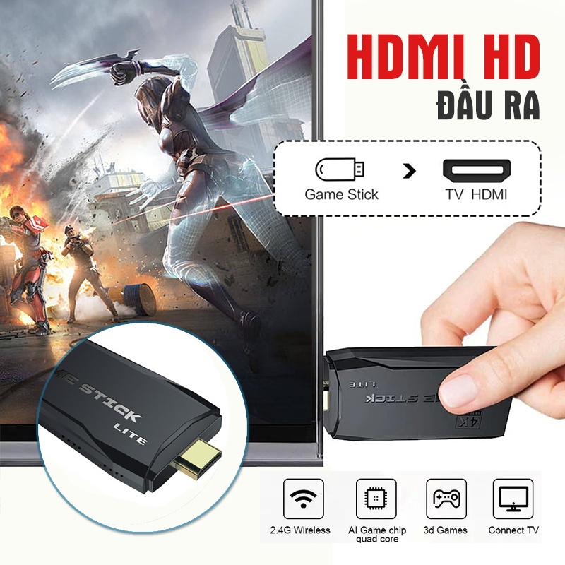 Máy Chơi Game Stick 4k HDMI 64GB 10.000 Trò Máy Chơi Game Cầm Tay Không Dây Tay Cầm Đôi Trò Chơi TV PS1/GBA/GBC-BH