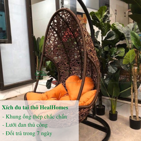 Xích đu tai thỏ giả mây lõi thép cao cấp trang trí ban công và sân vườn, ghế thư giãn/Healhomes