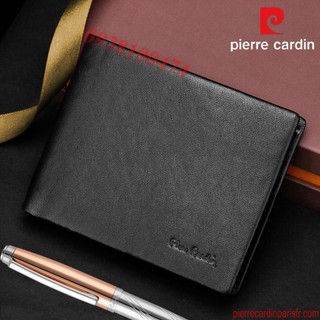 Bóp da Pierre Cardin nam chính hãng màu đen logo dập chìm da bò thật ví ngang PCJ0013