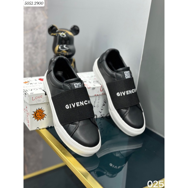 Giầy thể thao nam,giầy slip on GVC bản chun ngang 2 màu đen trắng - da trơn