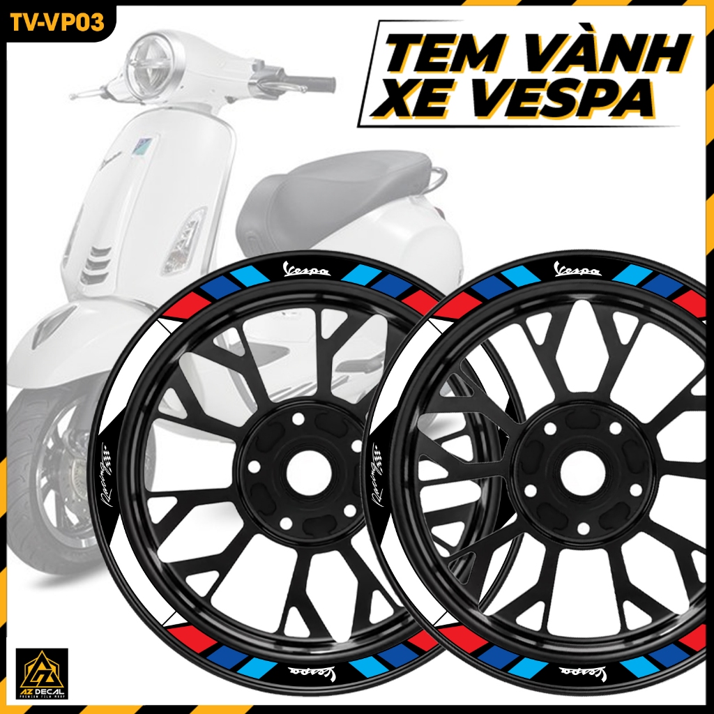 Tem Vành Phản Quang Dán Xe Vespa Mẫu Racing | TV-VP03 | Decal Vành Mâm Vespa Sprint Primavera LX Chống Xước