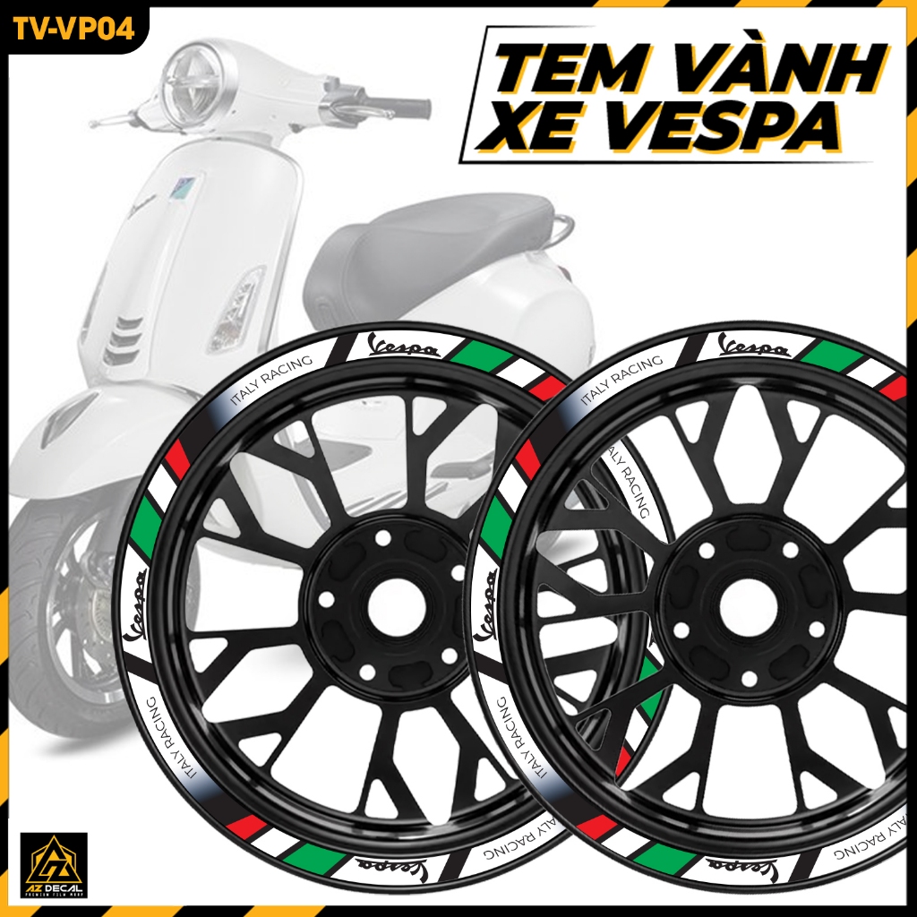 Tem Vành Phản Quang Dán Xe Vespa Mẫu Cờ Italy Performance | TV-VP04 | Decal Vành Mâm Vespa Sprint Primavera LX