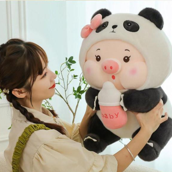 Gấu bông Heo Cosplay Gấu Trúc Đáng Yêu, Heo Lena Đội Nón Gấu Trúc Cute Khổng Lồ
