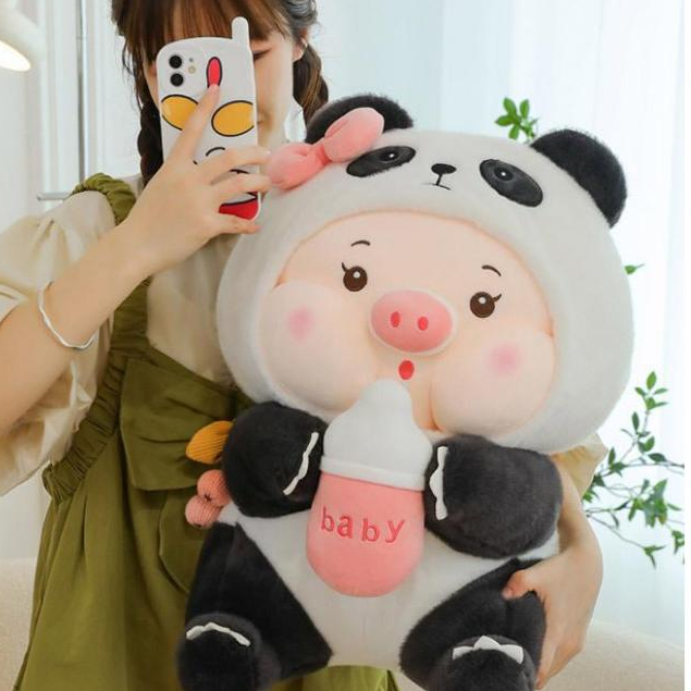 Gấu bông Heo Cosplay Gấu Trúc Đáng Yêu, Heo Lena Đội Nón Gấu Trúc Cute Khổng Lồ