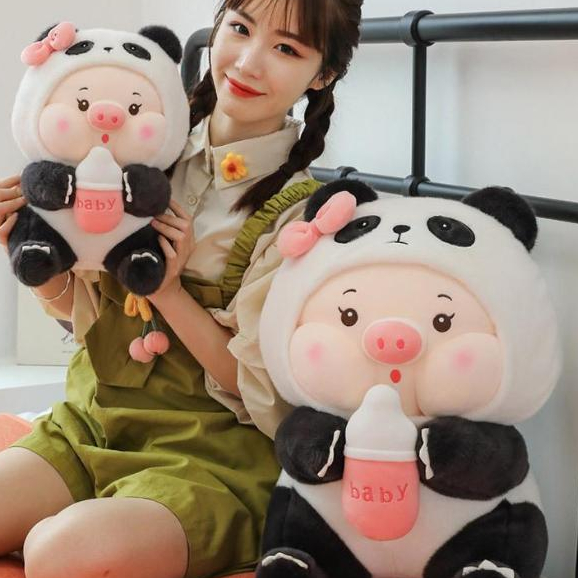 Gấu bông Heo Cosplay Gấu Trúc Đáng Yêu, Heo Lena Đội Nón Gấu Trúc Cute Khổng Lồ
