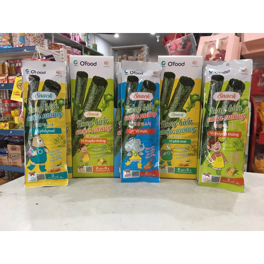 Hộp 6 gói snack rong cuộn nướng giòn 6g O'food