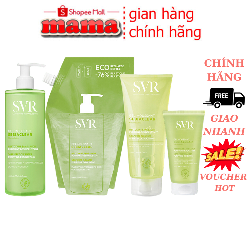 Sữa Rửa Mặt SVR Cho Da Dầu Mụn - SVR Sebiaclear Gel Moussant 200ml-400ml Loại Bỏ Tế Bào Da Chết SRM