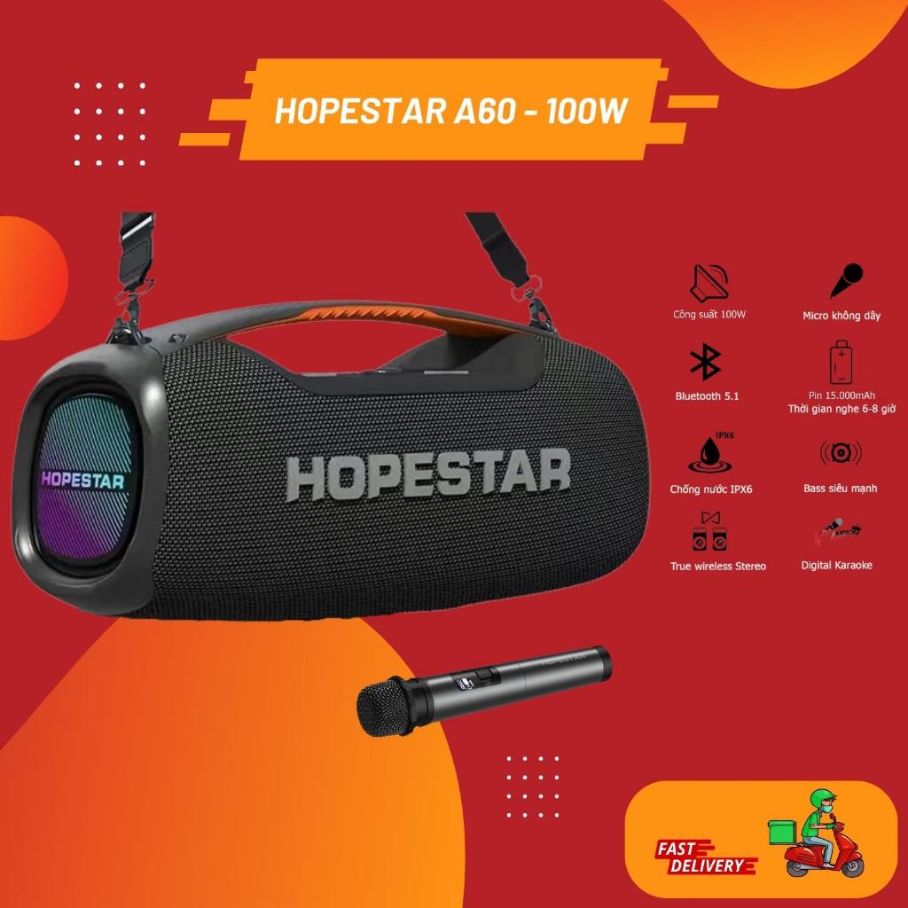 Loa Bluetooth Hopestar A60 - 2023 Công suất 100W Có Mic Hát Karaoke, Âm Thanh Siêu Bass, LED RGB, Bluetooth 5.1, TWS