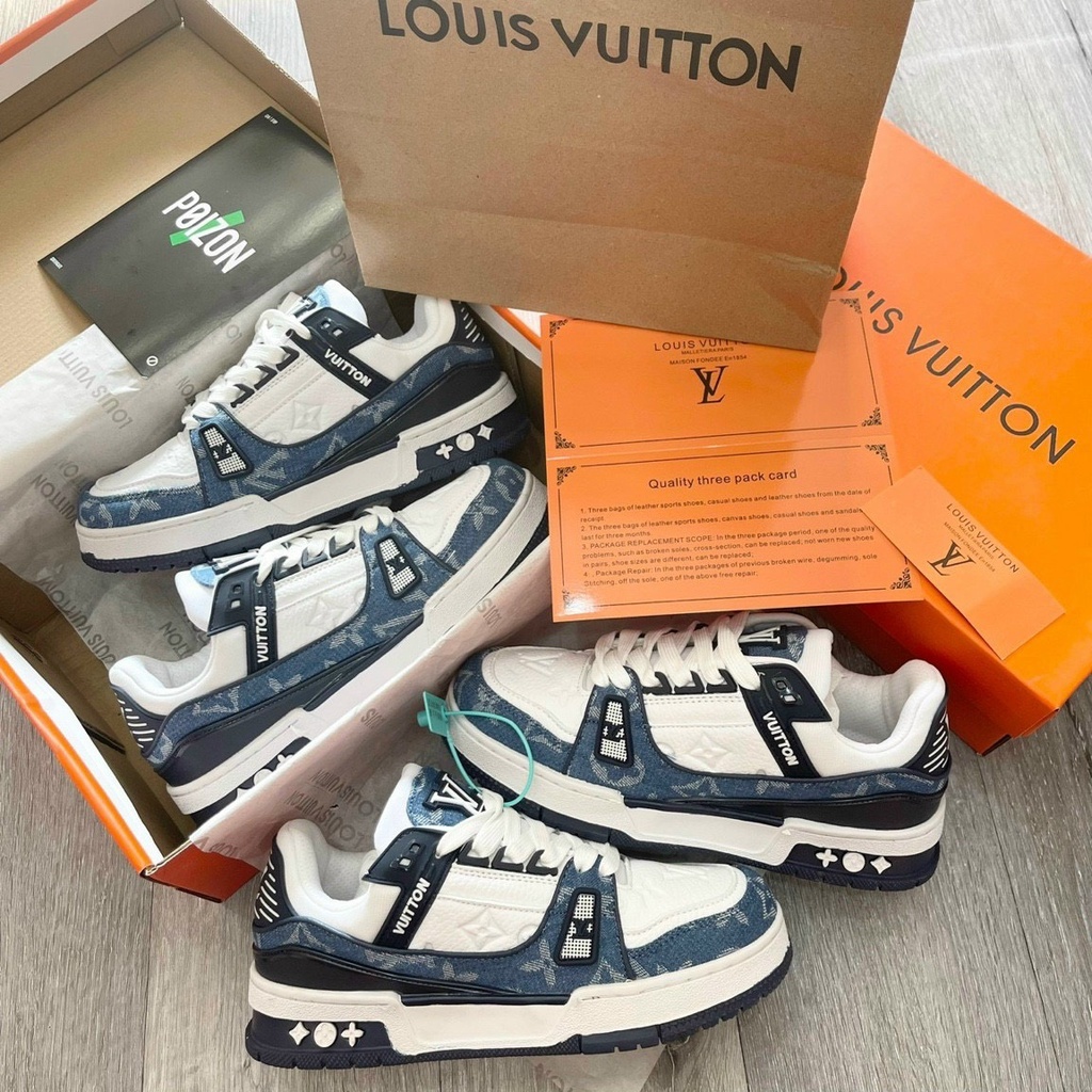 Giày LV Trainer Black White, Giày Sneaker Louis Vuitton Xám Grey Nam Nữ Phiên Bản Màu Sắc