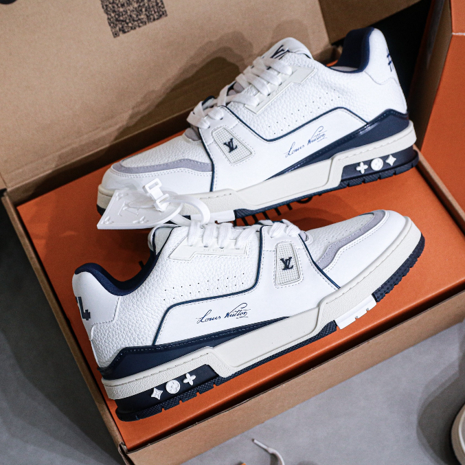 Giày LV #54 louis vuitton trainer xanh than navy in họa tiết phong cách 2023 bản cao cấp loại 1
