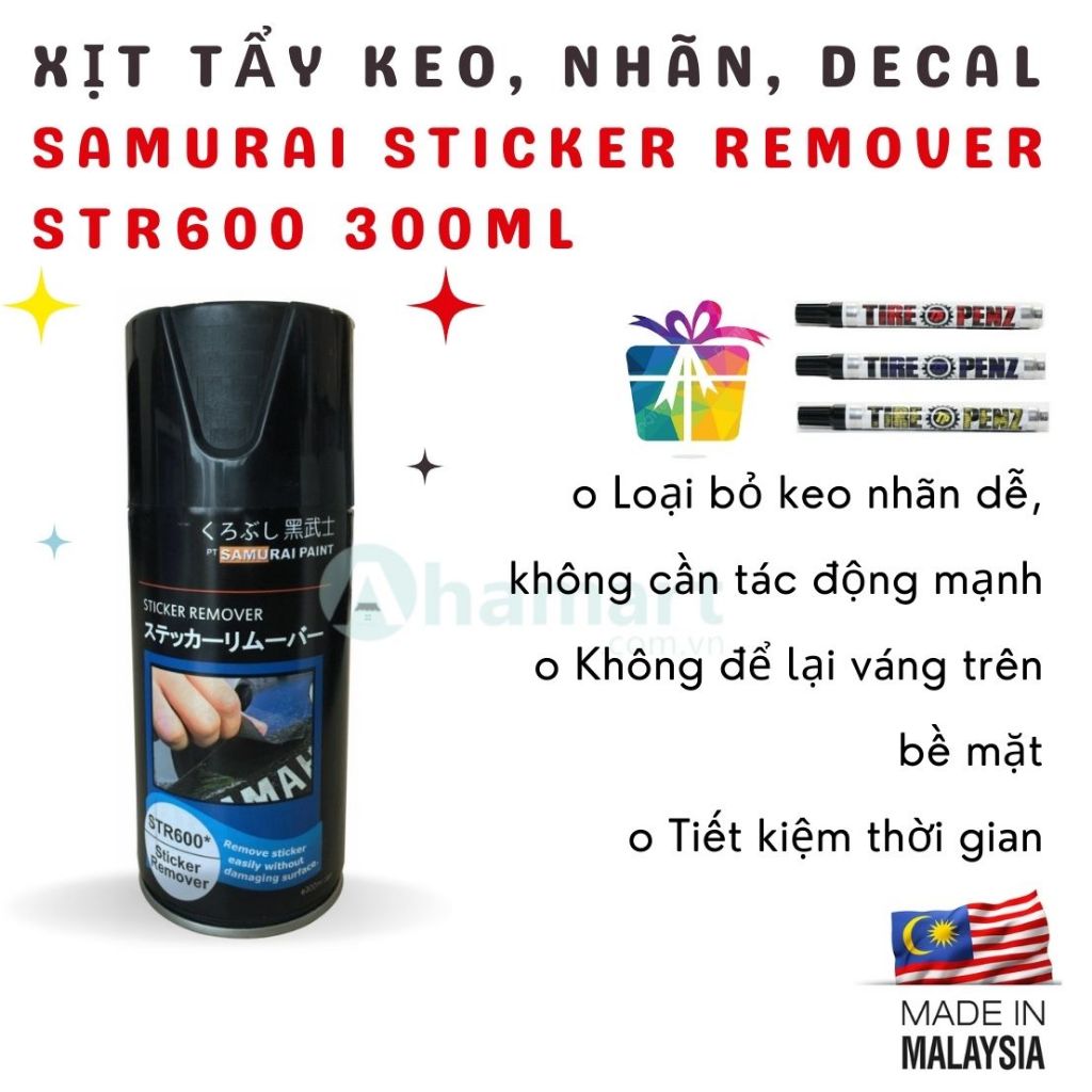Bình xịt tẩy keo, nhãn, decal Samurai Sticker Remover STR600 300ml