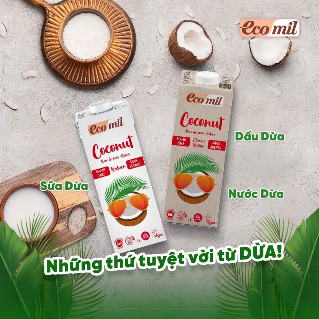 Sữa Dừa Không Đường Hữu Cơ Organic Coconut Milk Sugar-Free Bio Ecomil 1L