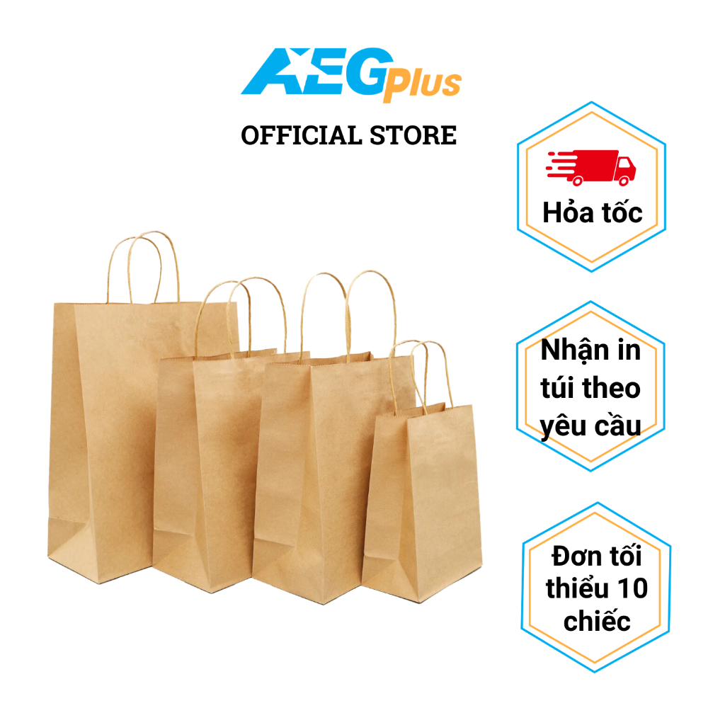Túi giấy Kraft Nhật nâu, trơn có quai xách - Túi giấy đựng quà tặng, túi giấy đựng thực phẩm cực bền, đủ kích thước